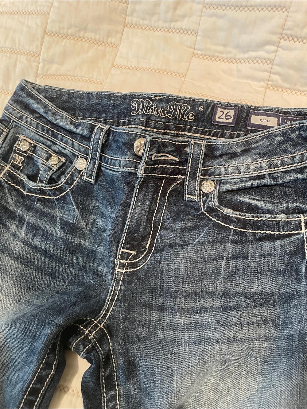 Miss Me Blue Washed Ankle Capri Jeans
